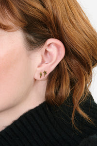 Gold Plated Lightning Bolt & Star Stud Earrings with Black Pavé Detailing