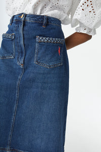 Indigo Plait Detail A-Line Denim Skirt