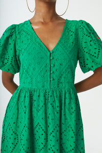 Green Broderie Anglaise Midi Dress