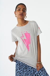 Light Grey with Neon Pink Bolt T-Shirt