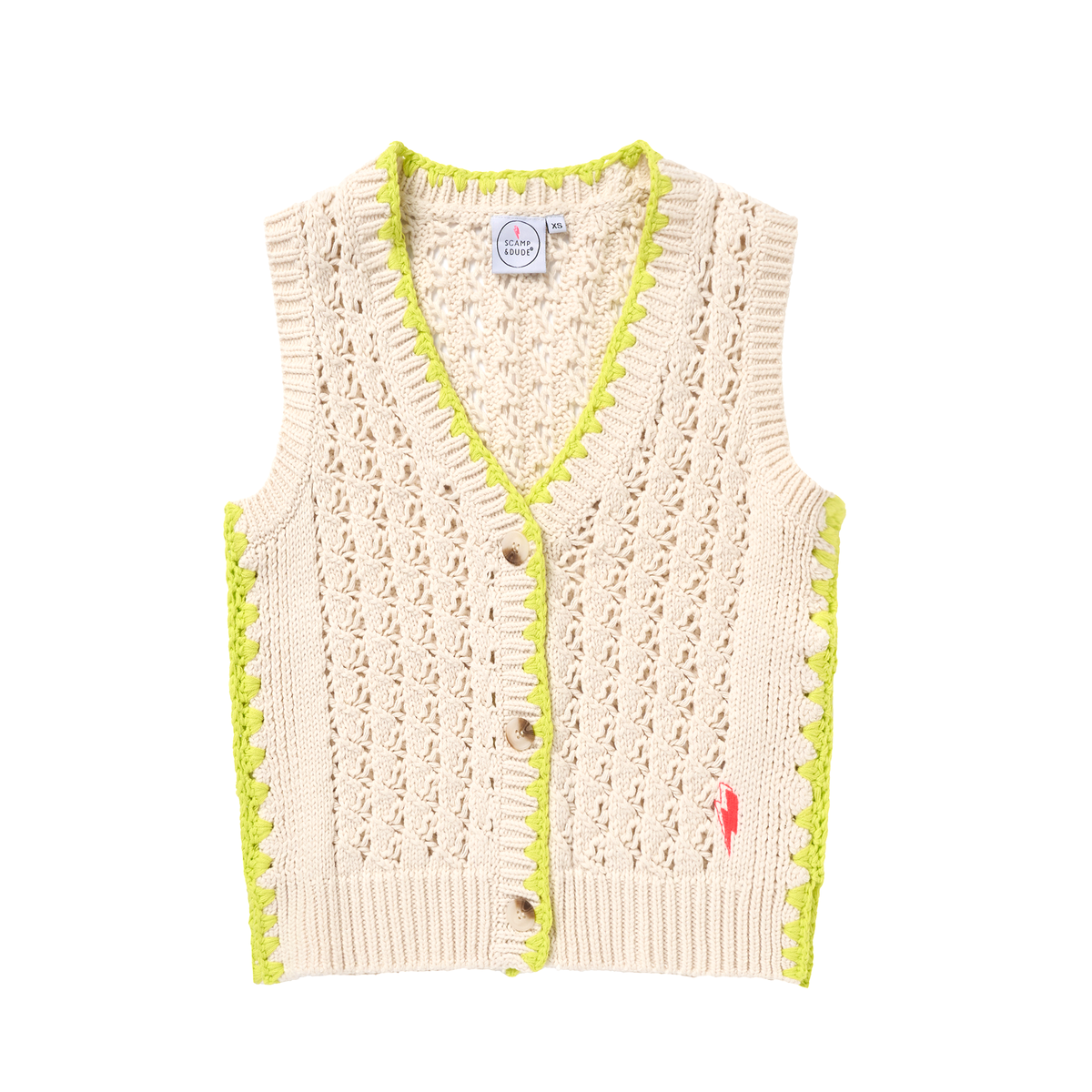 Cream with Neon Yellow Knitted Crotchet Waistcoat Scamp & Dude
