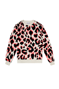 Ivory with Neon Coral and Black Mega Shadow Leopard Oversized Sweatshirt
