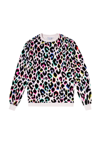 Ivory with Rainbow Shadow Leopard Oversized Sweatshirt