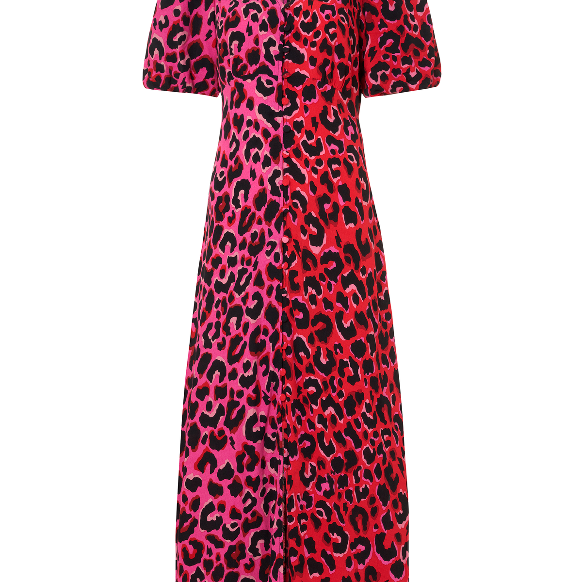 Red with Pink and Black Mix Pop Leopard Puff Sleeve Midi Tea Dress Scamp & Dude Red with Pink and Black Mix Pop Leopard Puff Sleeve Midi Tea Dress Scamp & Dude