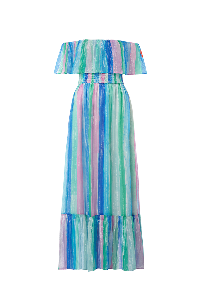 Midi Dress Rainbow Off The Shoulder Dress Farm Rio Rainbow Leaves Open Back  Midi Dress