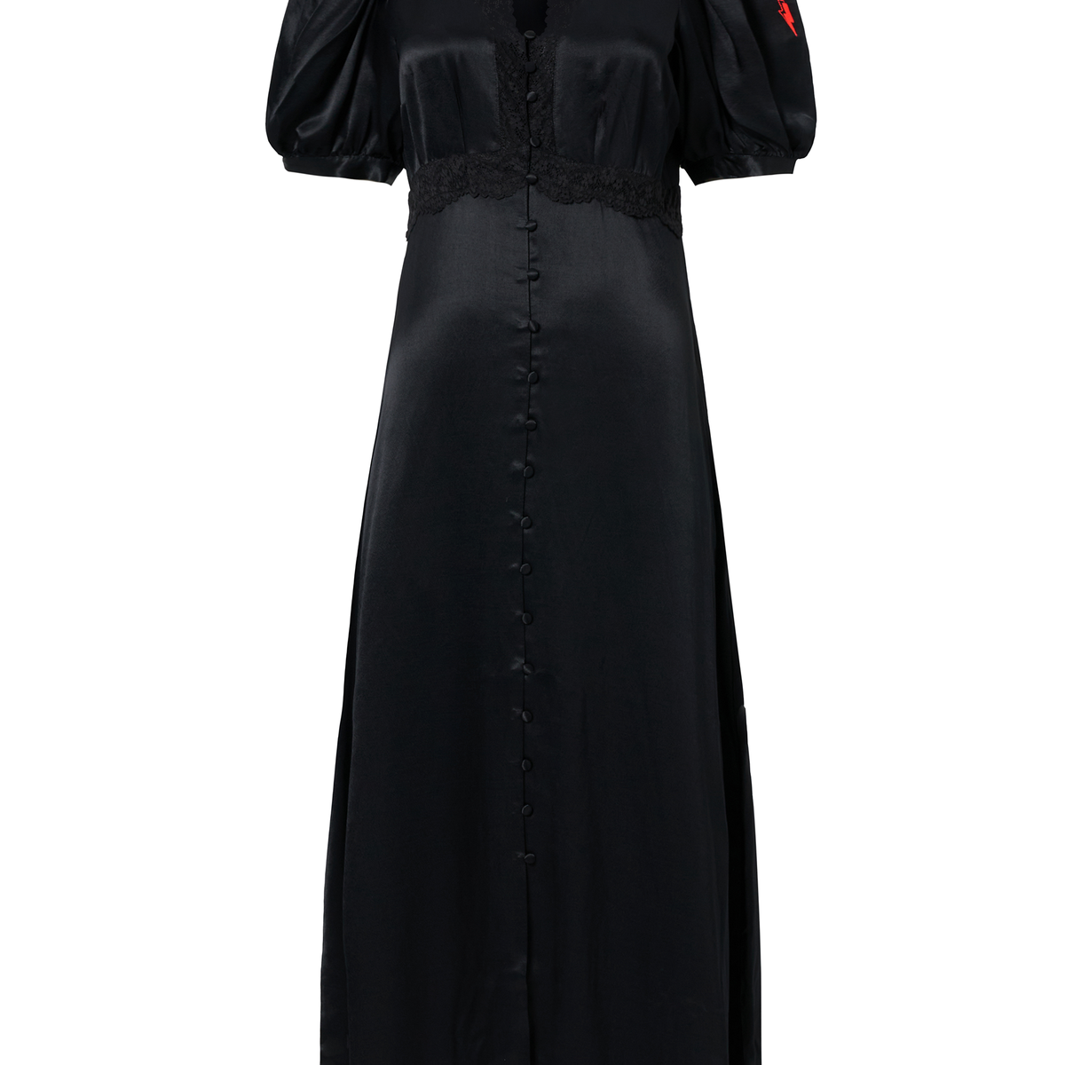 Black with Lace Trim Satin Puff Sleeve Midi Tea Dress Scamp & Dude Black with Lace Trim Satin Puff Sleeve Midi Tea Dress Scamp & Dude