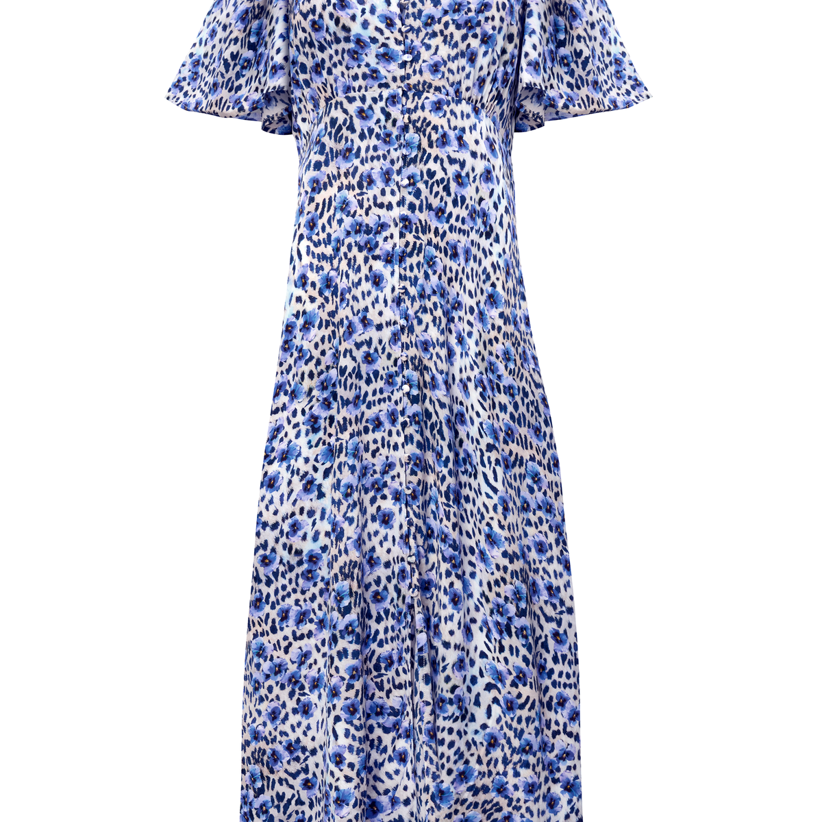 White with Blue Paradise Cheetah Print Angel Sleeve Midi Tea Dress Scamp & Dude White with Blue Paradise Cheetah Print Angel Sleeve Midi Tea Dress Scamp & Dude