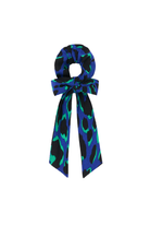 Scamp and Dude Blue with Green and Black Shadow Leopard Surplus Fabric Bow Scrunchie | Product image of Blue with Green and Black Shadow Leopard Surplus Fabric Bow Scrunchie on white background
