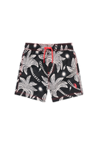 Scamp and Dude Kids Black with Off White Palm Spring Swim Shorts | Product image of Kids Black with Off White Palm Spring Swim Shorts on white background