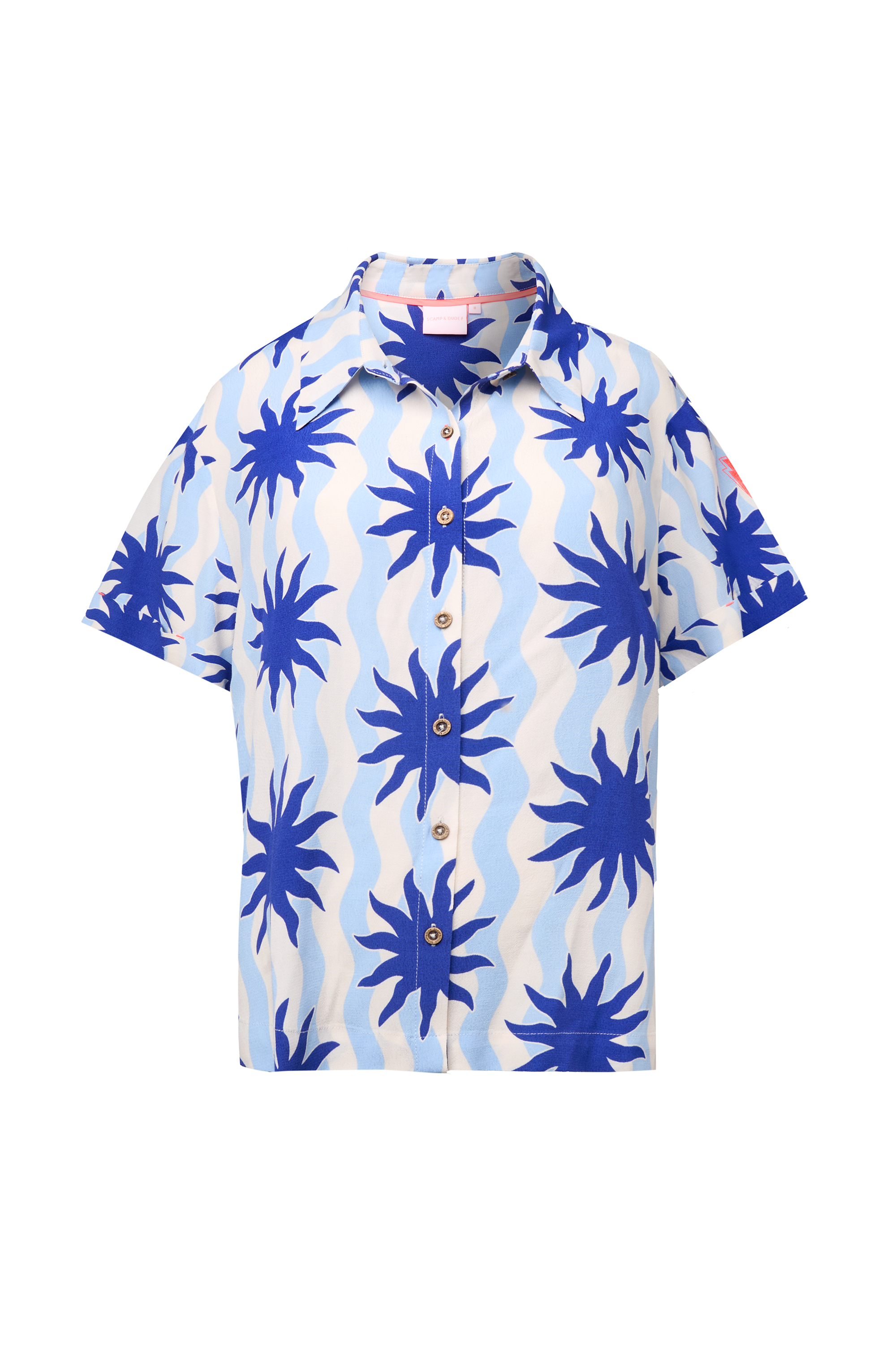 Scamp and Dude Blue with Cream Wiggle Sunstar Shirt | Product image of Blue with Cream Wiggle Sunstar Shirt on white background