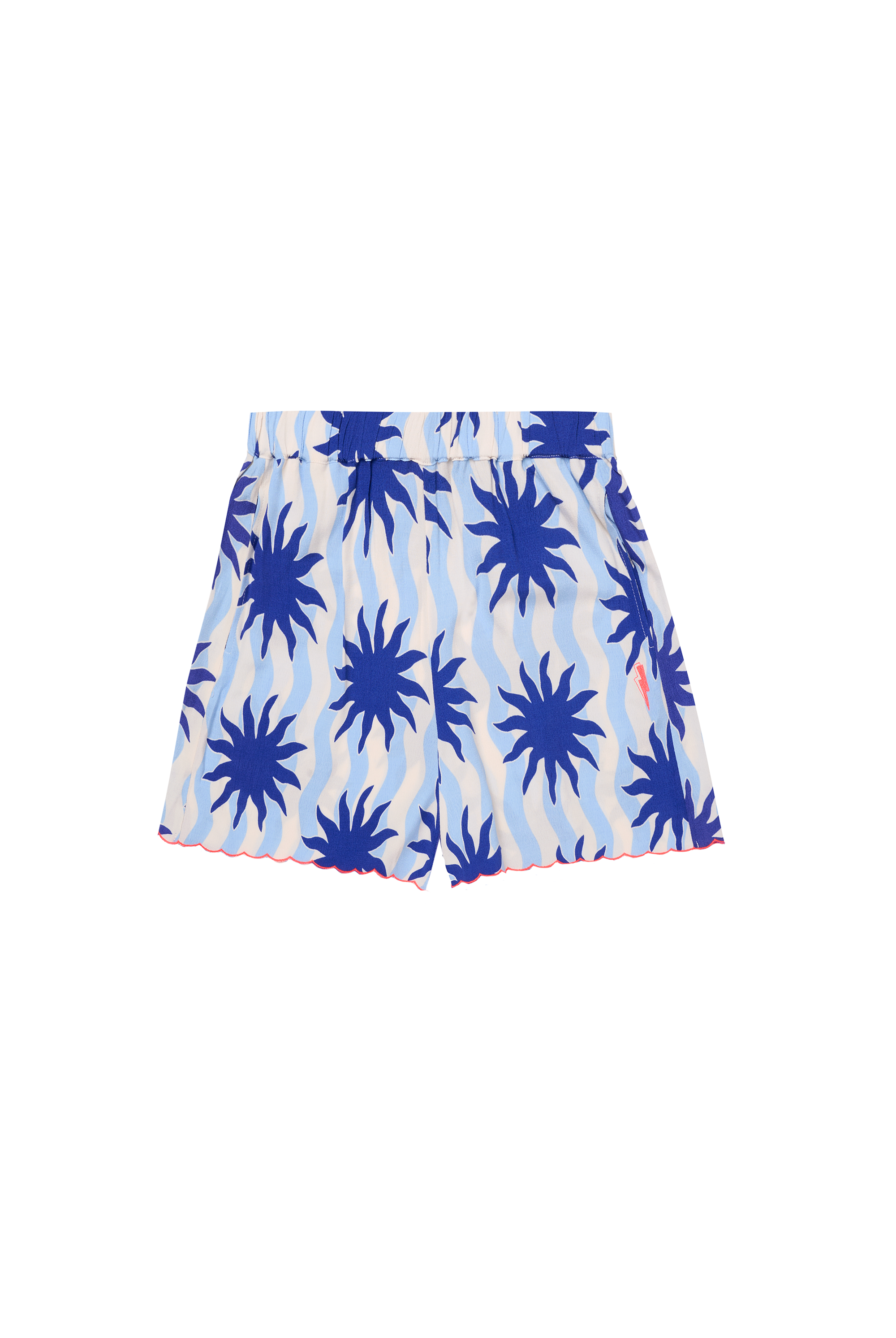 Scamp and Dude Blue with Cream Wiggle Sunstar Scallop Edge Shorts | Product image of Blue with Cream Wiggle Sunstar Scallop Edge Shorts on white background