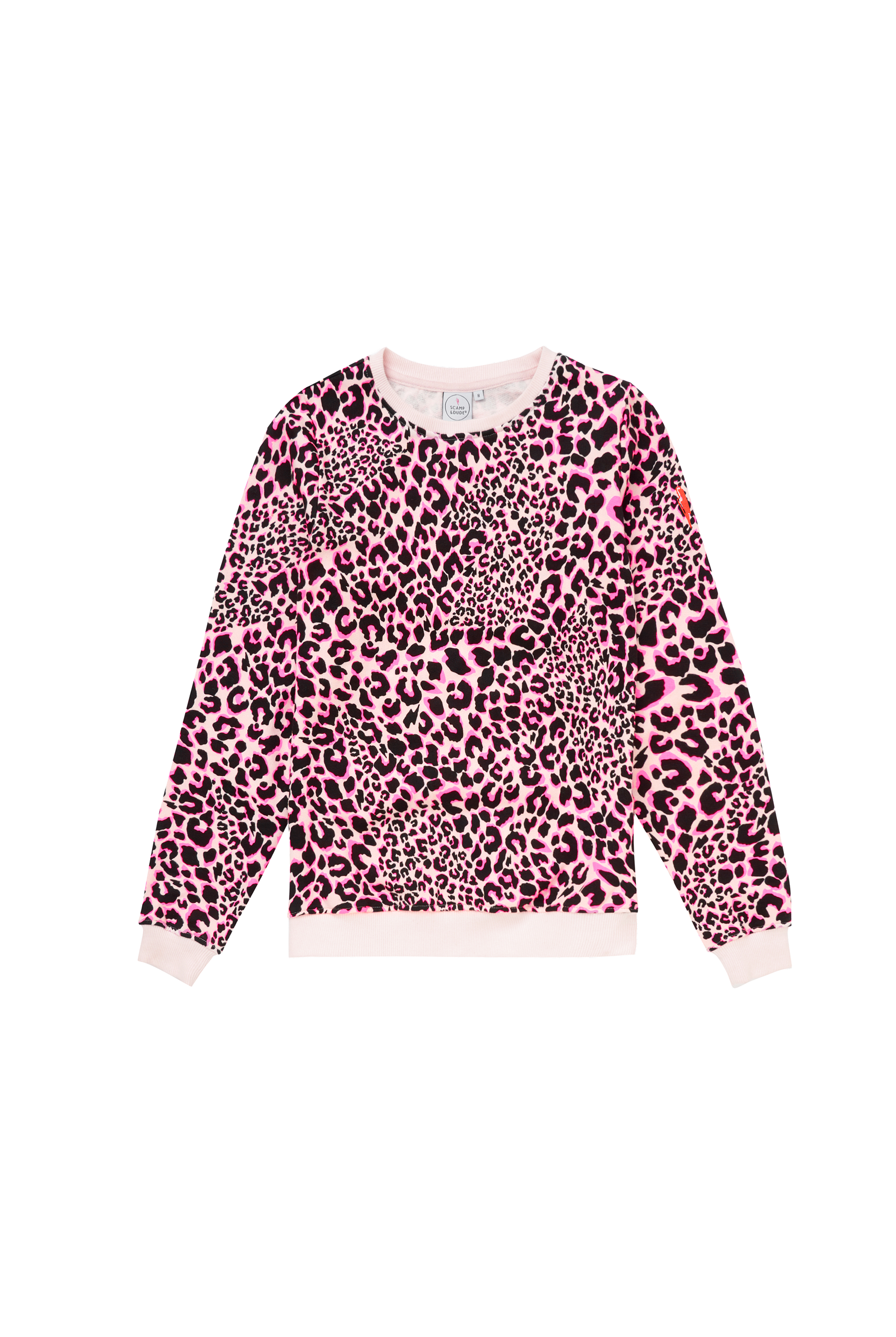 Scamp and Dude Neutral with Pink and Black Rock and Roll Leopard Classic Sweatshirt | Product image of Neutral with Pink and Black Rock and Roll Leopard Classic Sweatshirt on white background