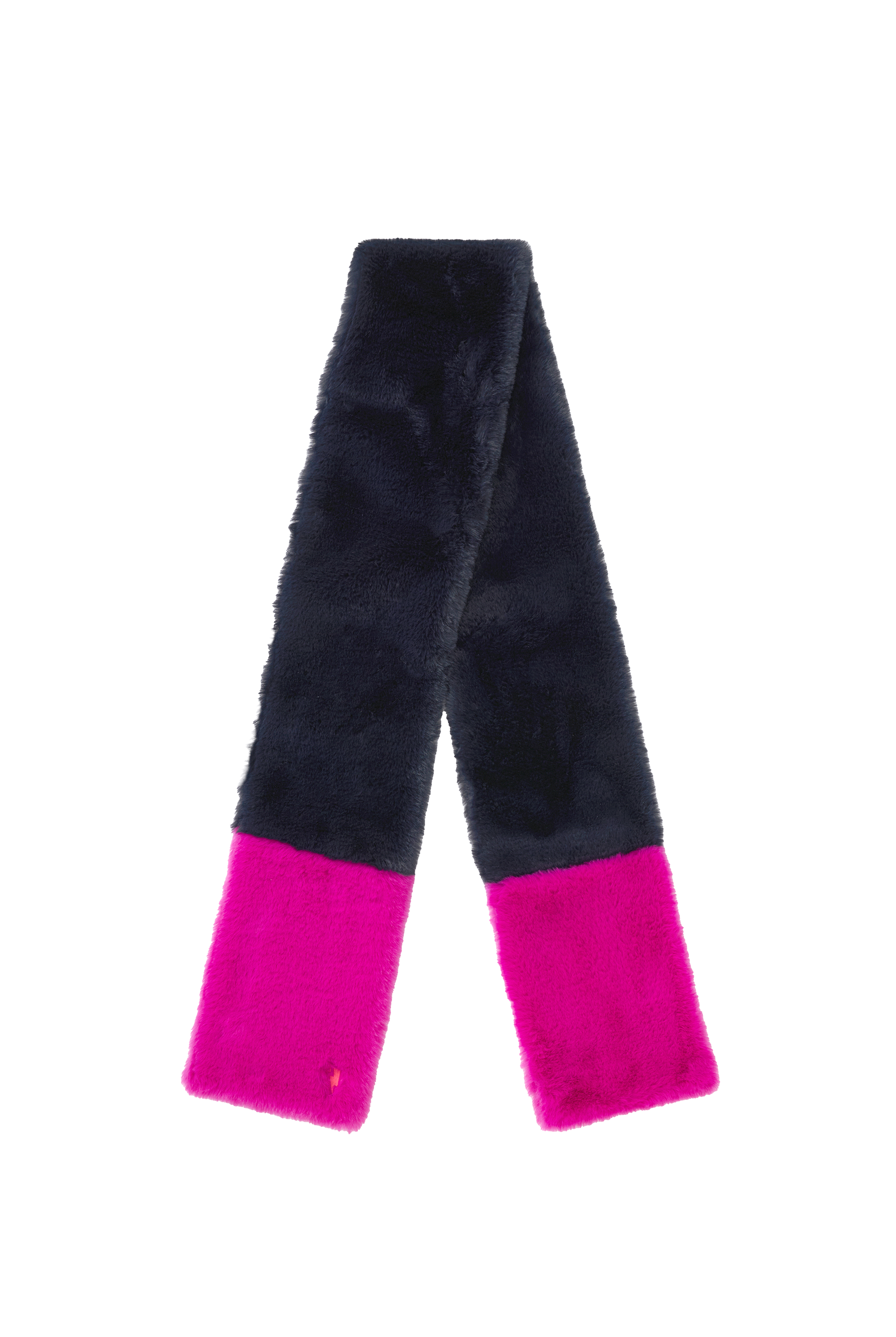 Scamp and Dude Pink and Navy Colourblock Faux Fur Scarf | Product image of Pink and Navy Colourblock Faux Fur Scarf on white background
