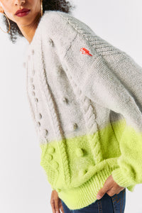 Cream with Neon Yellow Cable Knit Jumper
