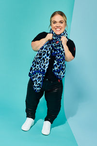 Scamp & Dude x Ellie Simmonds Turquoise with Black and Blue Shadow Leopard Charity Super Scarf