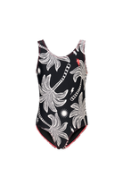 Scamp and Dude Kids Black with Off White Palm Spring Swimsuit | Product image of Kids Black with Off White Palm Spring Swimsuit on white background