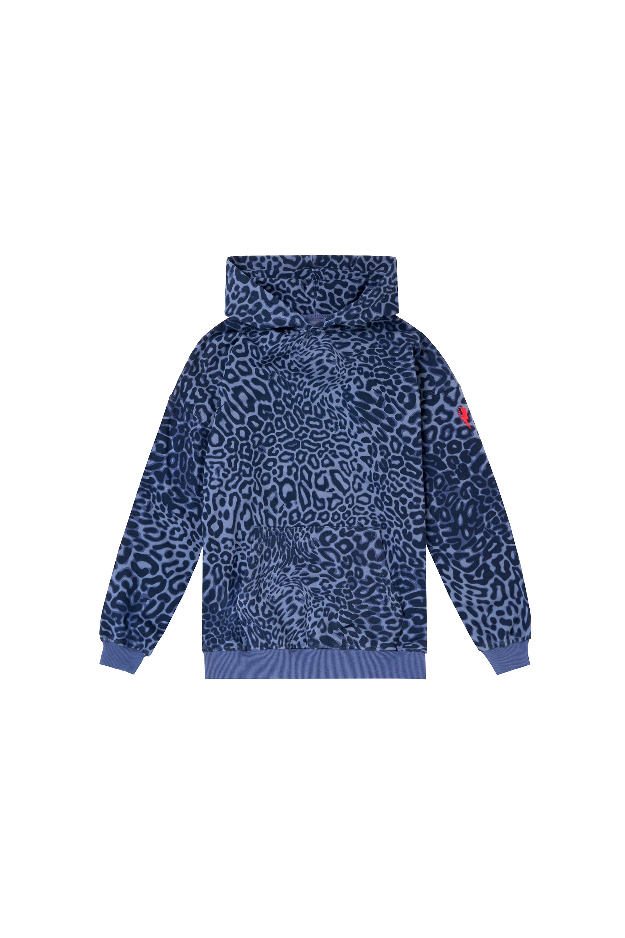 Scamp and Dude Kids Blue Leopard Ray Bolt Hoodie | Product image of Kids Blue Leopard Ray Bolt Hoodie on white background