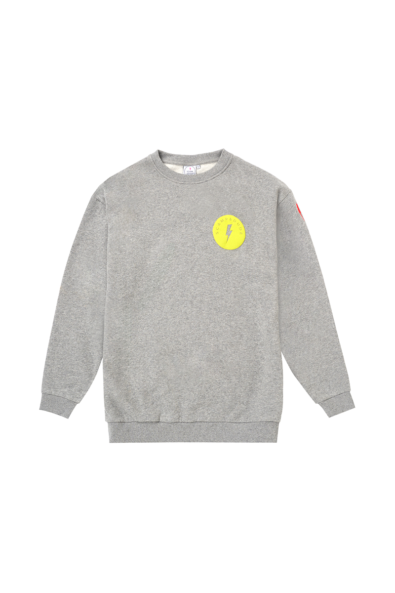 Kids Grey Marl Logo and Yellow Smiley Face Print Relaxed Sweatshirt Scamp Dude