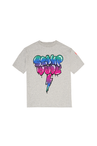 Kids Grey Marl Bubble Graffiti Slogan T-Shirt