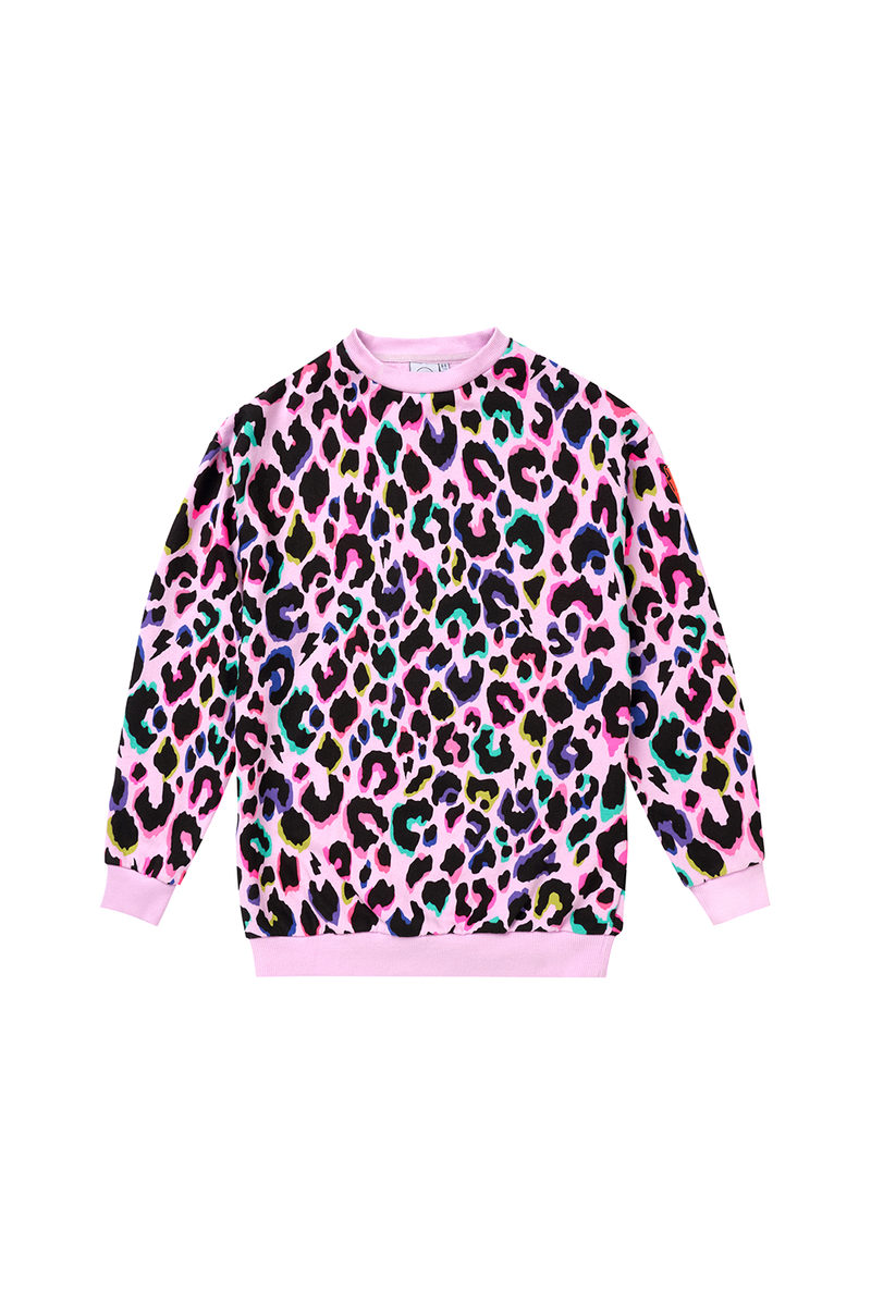Kids Lilac with Rainbow Shadow Leopard Relaxed Sweatshirt Scamp Dude