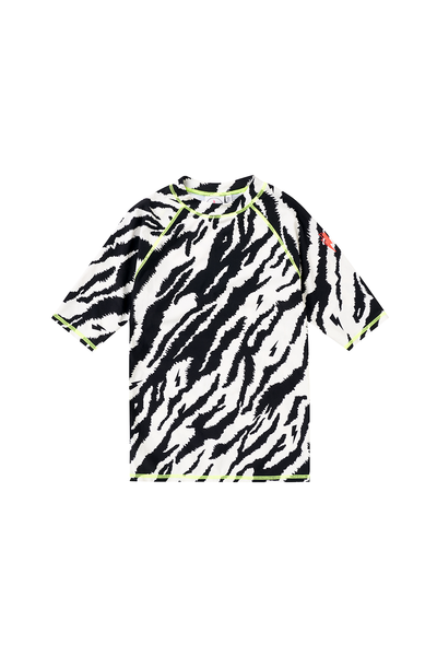 Scamp and Dude Kids Ivory with Black Shadow Tiger Rash Vest | Product image of Kids Ivory with Black Shadow Tiger Rash Vest on white background.