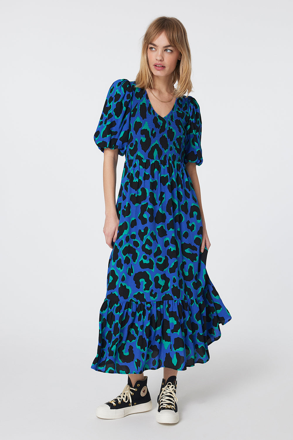 Leopard puff sleeve outlet dress