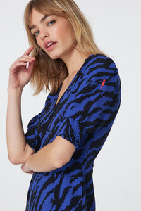 Electric Blue with Black Shadow Tiger V-Neck Jumpsuit
