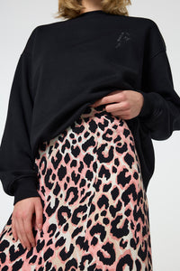 Mixed Neutral with Black Shadow Leopard Split Front Skirt