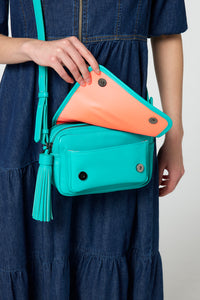 Turquoise Twin Compartment Cross Body Bag