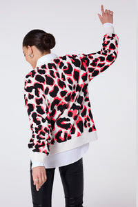 Ivory with Neon Coral and Black Mega Shadow Leopard Oversized Sweatshirt