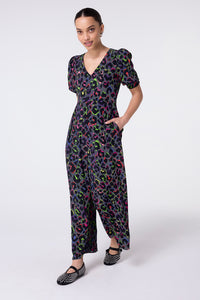 Grey with Rainbow Shadow Leopard V-Neck Jumpsuit