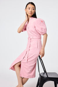Pink Zip Detail Denim Dress
