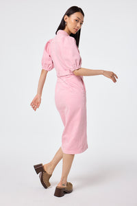 Pink Zip Detail Denim Dress