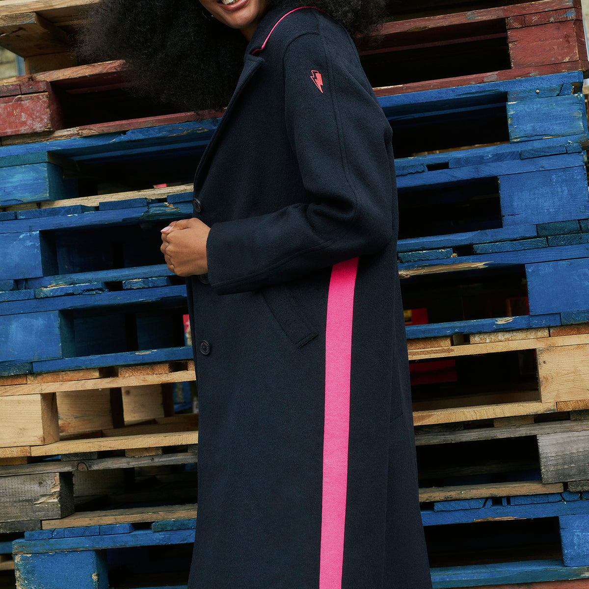 Navy with Neon Pink Wool Blend Coat Scamp & Dude