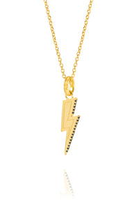 Gold Plated Lightning Bolt Necklace with Black Pavé Detailing