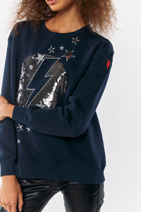 Navy with Sequin Lightning Bolt Oversized Sweatshirt