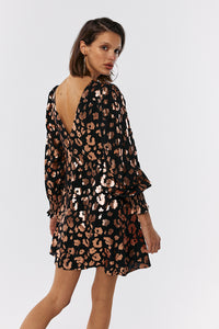 Black with Rose Gold Foil Leopard Short Dress
