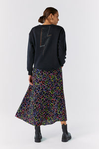 Grey with Rainbow Shadow Leopard Split Front Skirt
