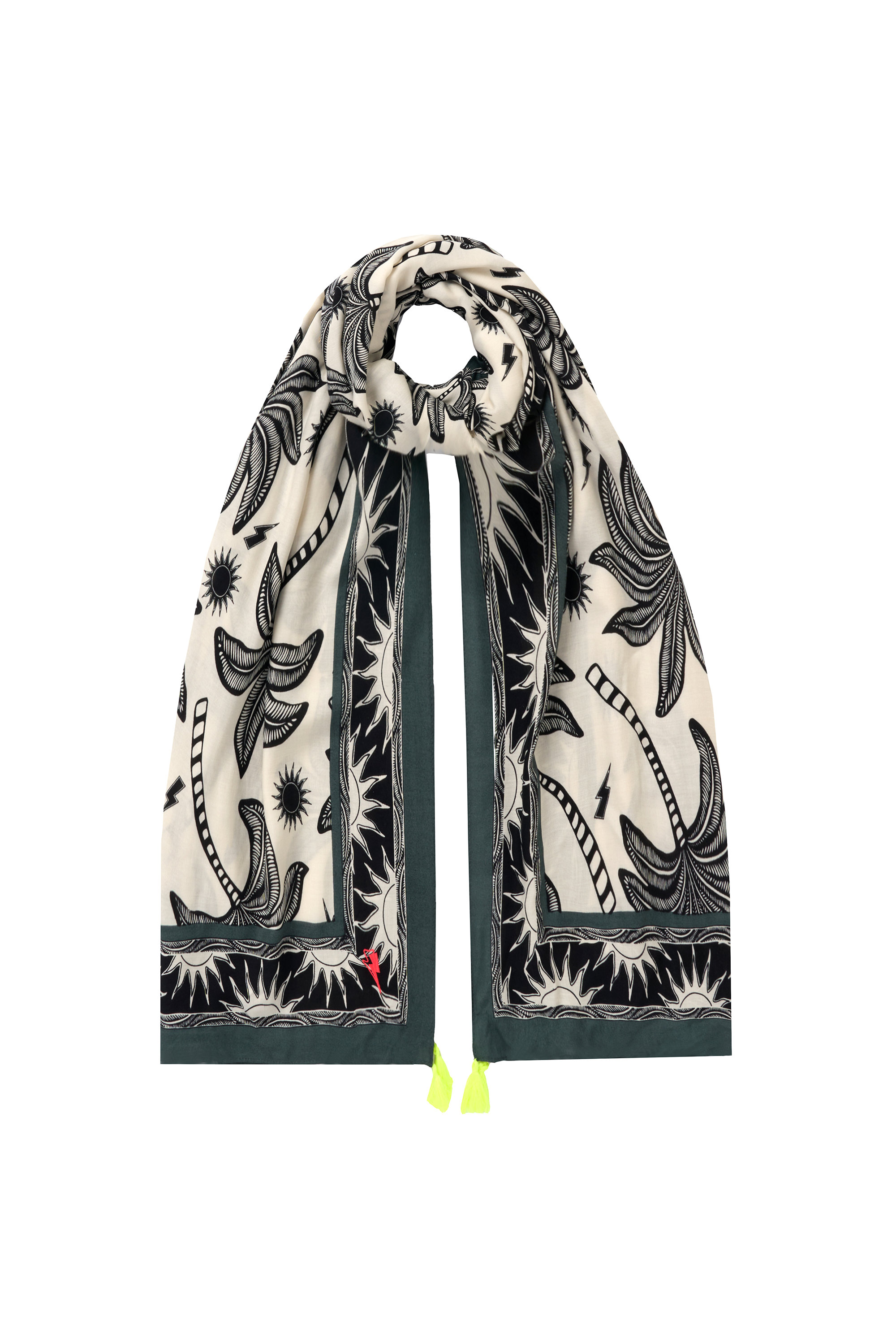 Scamp and Dude White with Black and Khaki Palm Spring Charity Super Scarf | Product image of White with Black and Khaki Palm Spring Charity Super Scarf on white background