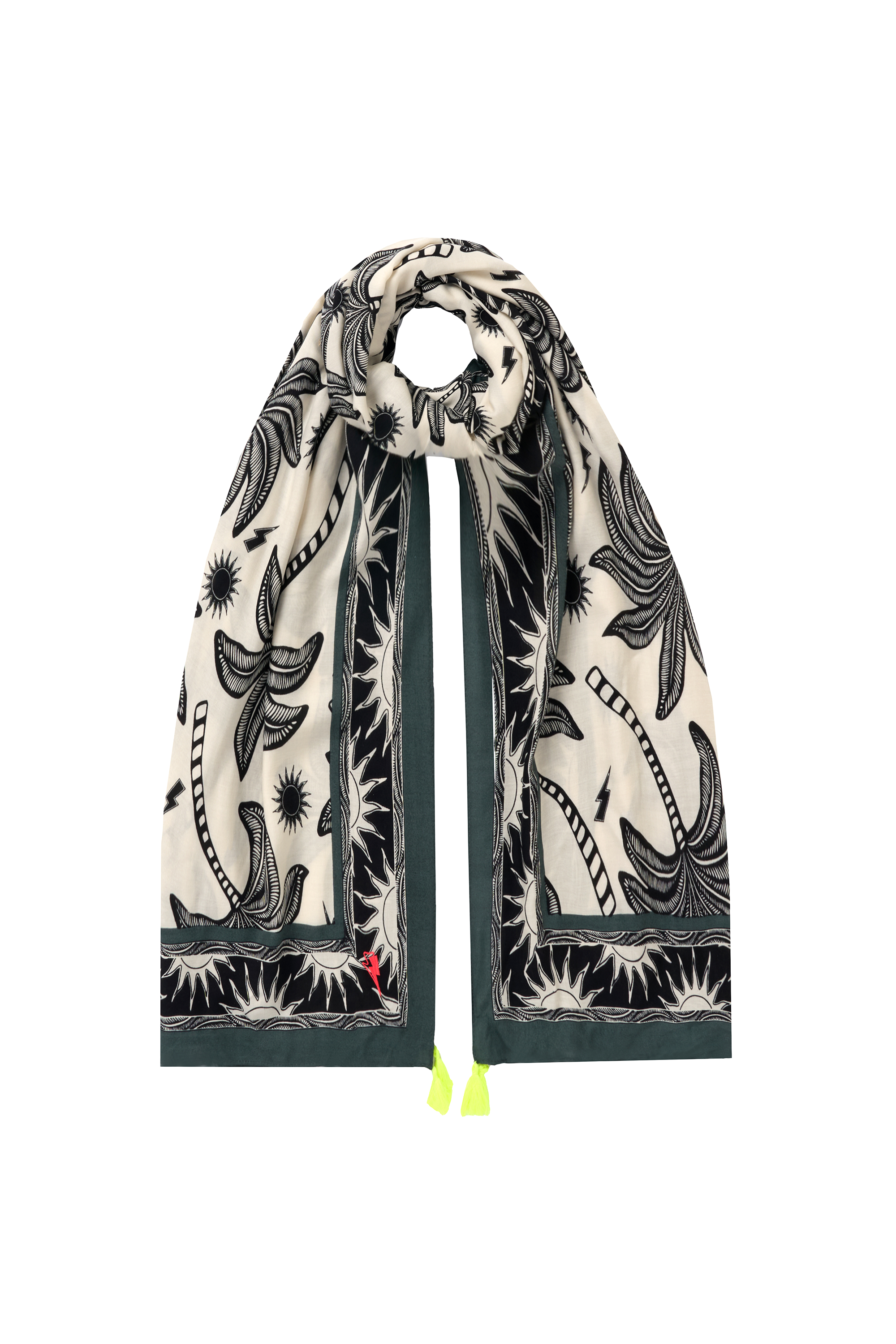 Scamp and Dude White with Black and Khaki Palm Spring Charity Super Scarf | Product image of White with Black and Khaki Palm Spring Charity Super Scarf on white background