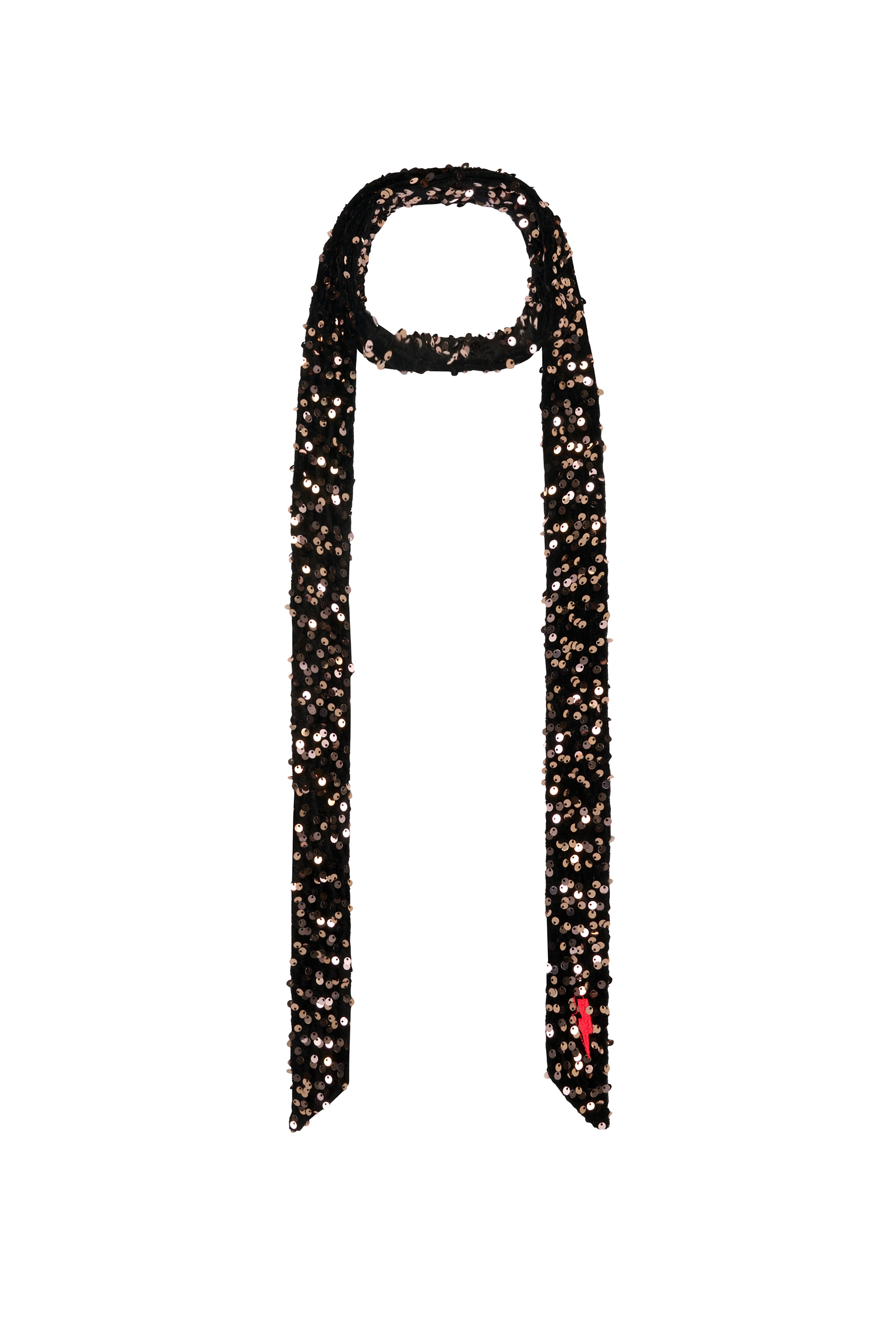 Scamp and Dude Bronze Velvet Sequin Surplus Fabric Skinny Neck Tie | Product image of Bronze Velvet Sequin Surplus Fabric Skinny Neck Tie on white background