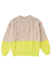 Cream with Neon Yellow Cable Knit Jumper