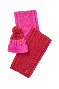 Red with Pink Cable Knit Scarf