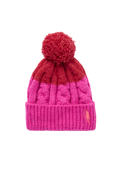 Scamp and Dude Red with Pink Cable Knit Bobble Hat | Product image of pink knit bobble hat on white background