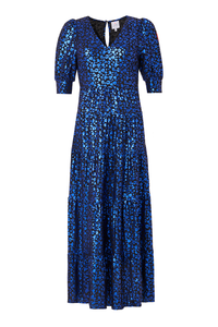 Black with Blue Foil Leopard Maxi Dress