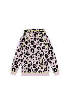 Scamp and Dude Kids Hoodie in Pale Peach with Black and Neon Yellow Leopard Print | Product image of peach hoodie with black leopard print