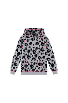 Scamp and Dude Grey and Black Leopard Print Hoodie | Product image of grey and black leopard print hoodie on white background
