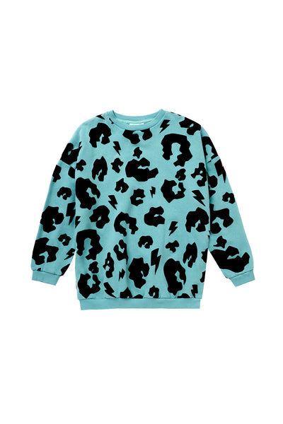 Scamp and Dude Kids Oversized Khaki with Black Leopard Print Sweatshirt | Product image of Khaki and black leopard print sweatshirt on white background