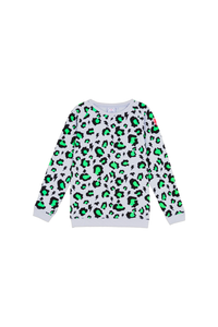 Kids Pale Grey with Neon Green and Black Snow Leopard Sweatshirt