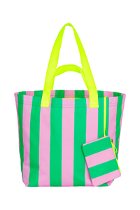 Scamp and Dude Lilac with Green Stripe Shopper Bag | Product image of Lilac with Green Stripe Shopper Bag on white background